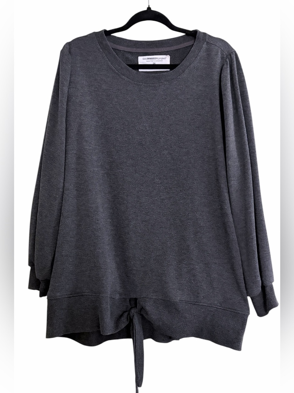 Plus Size Solid Gray Tie Front Lightweight Sweatshirt 2X GUC